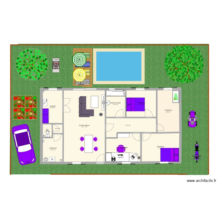 FEUR . Plan de 11 pièces et 98 m2