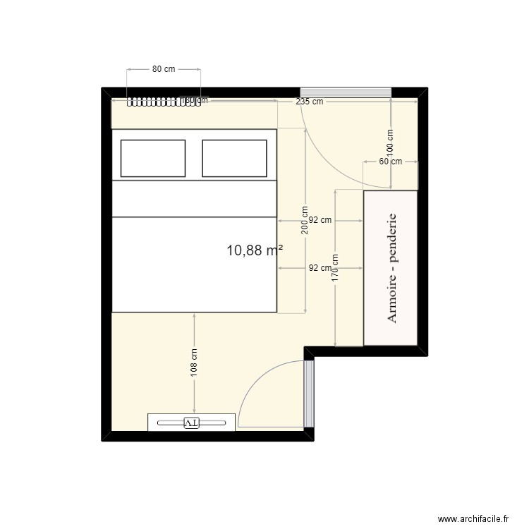 chambre parentale. Plan de 1 pièce et 11 m2