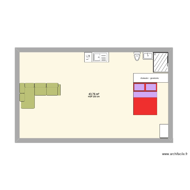 emprise meubles. Plan de 1 pièce et 44 m2