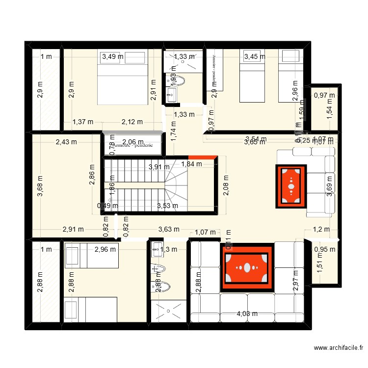 APPRT ALI. Plan de 12 pièces et 95 m2