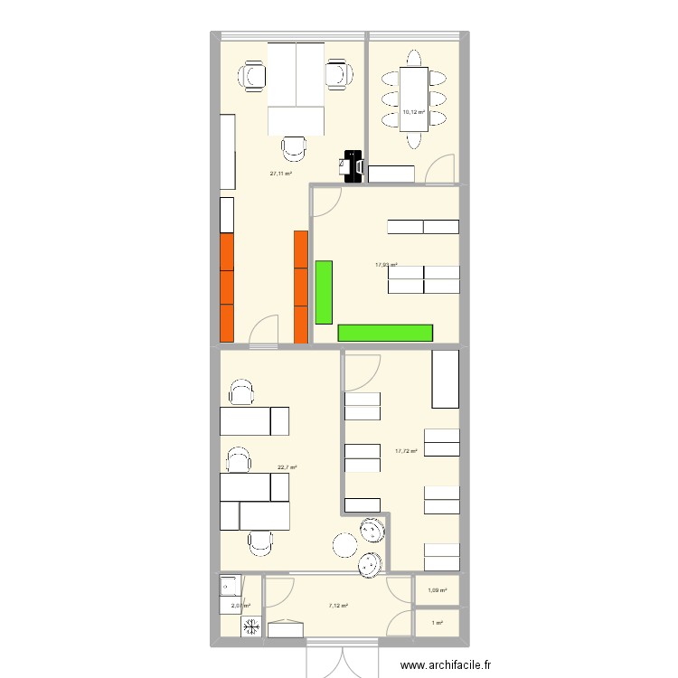 Plan Bureau Aménagement 2. Plan de 9 pièces et 107 m2