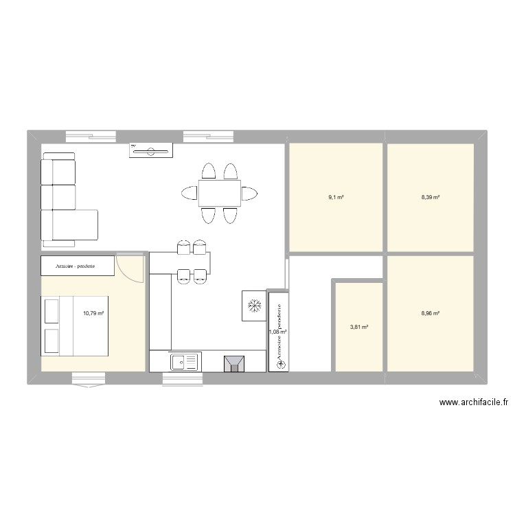 maison all des douves. Plan de 6 pièces et 42 m2