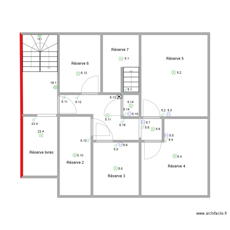 Hamoir étage 2. Plan de 11 pièces et 61 m2