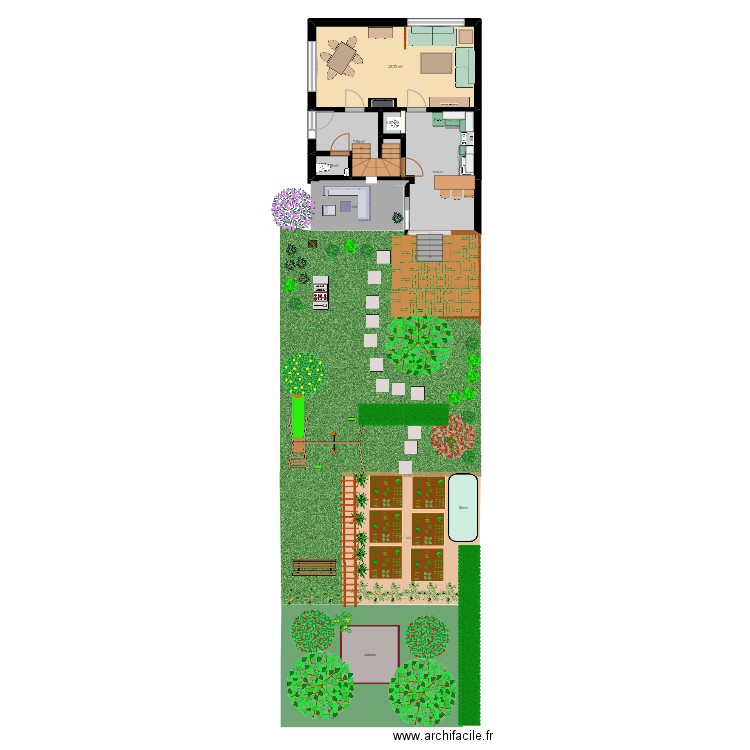 plan rdc, véranda et jardin 2. Plan de 4 pièces et 36 m2