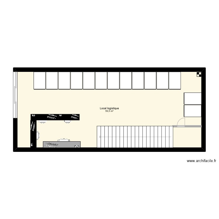 local. Plan de 1 pièce et 60 m2