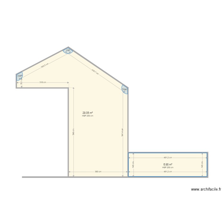 BASBEAUDOU. Plan de 2 pièces et 36 m2