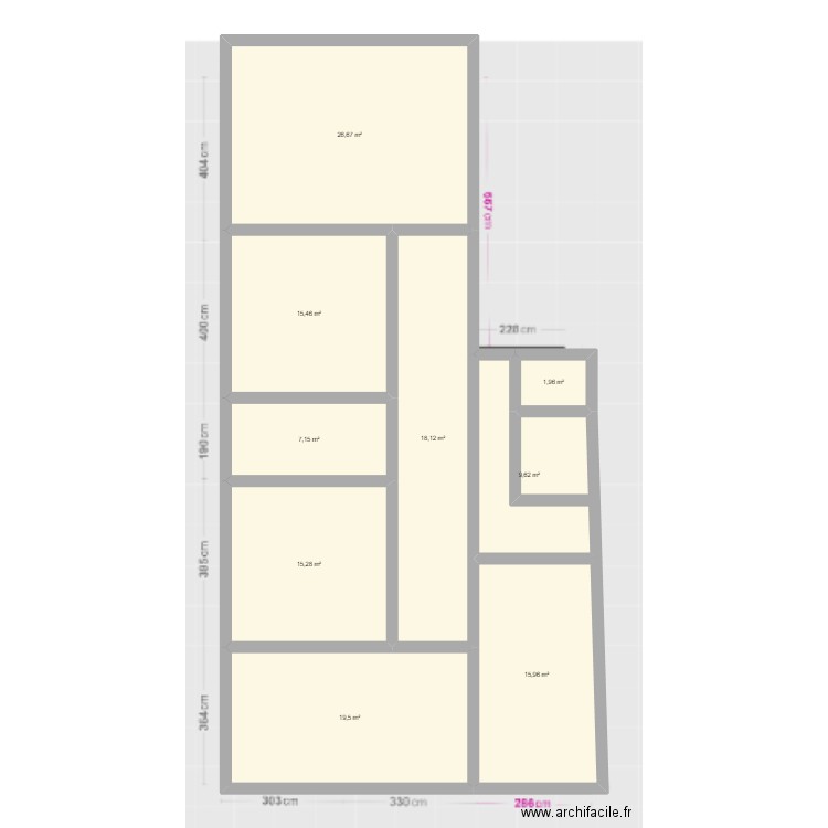 surface mur momuy. Plan de 15 pièces et 252 m2