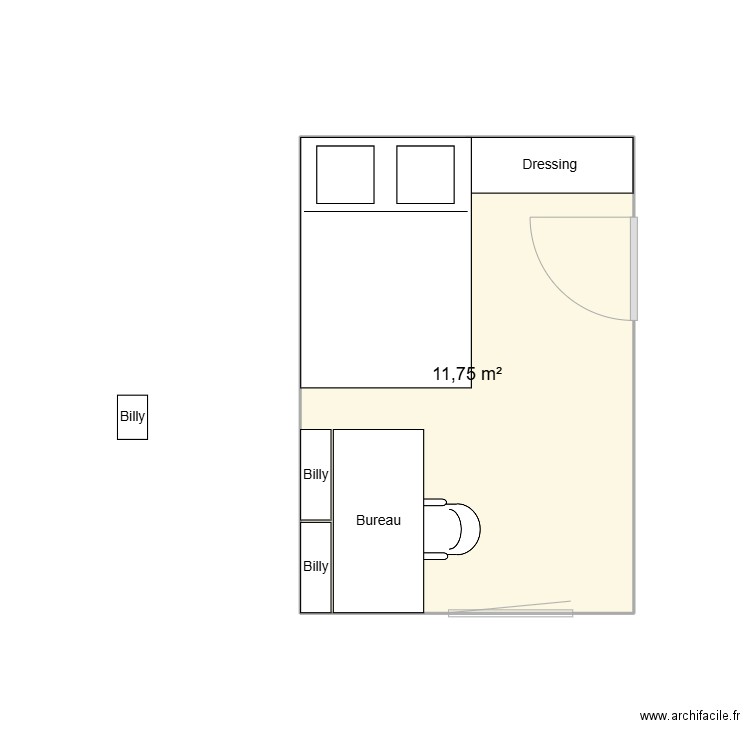 cHAMBRE2. Plan de 1 pièce et 12 m2