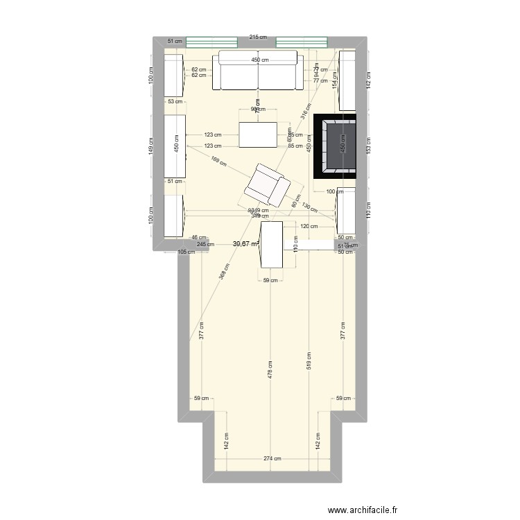 partie droite3. Plan de 1 pièce et 40 m2