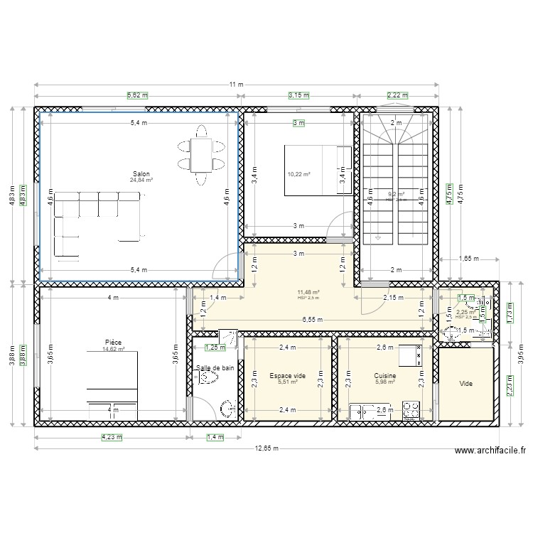 plan1. Plan de 10 pièces et 90 m2