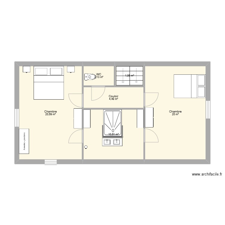 1er étage maison St martial 2. Plan de 6 pièces et 60 m2