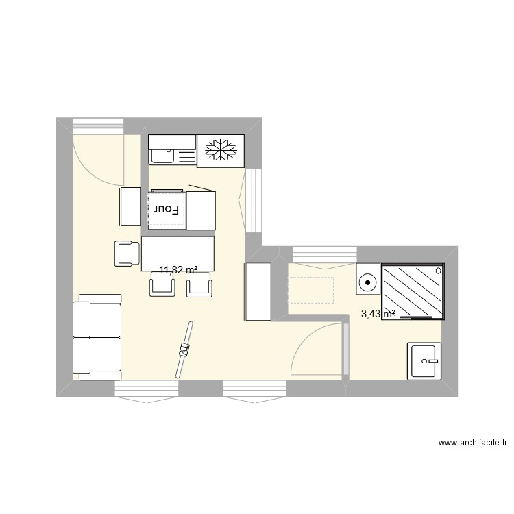 Plan 2. Plan de 2 pièces et 15 m2