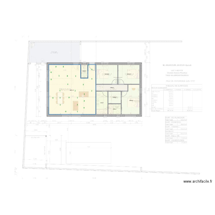 eclairage. Plan de 9 pièces et 107 m2