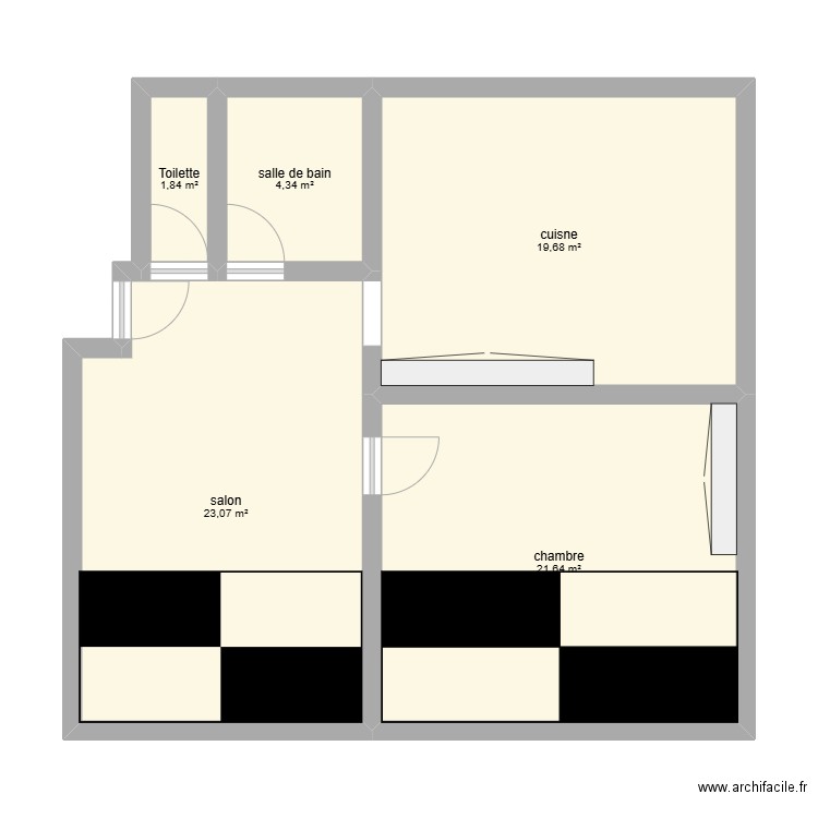 appartement 1er étage. Plan de 5 pièces et 71 m2