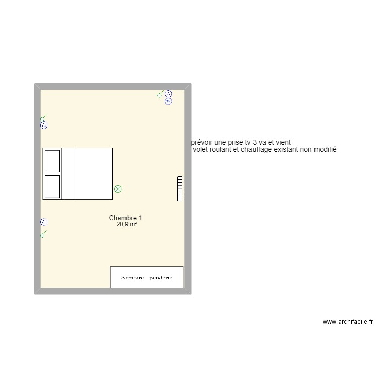 chambre 1 fontaine g. Plan de 1 pièce et 21 m2