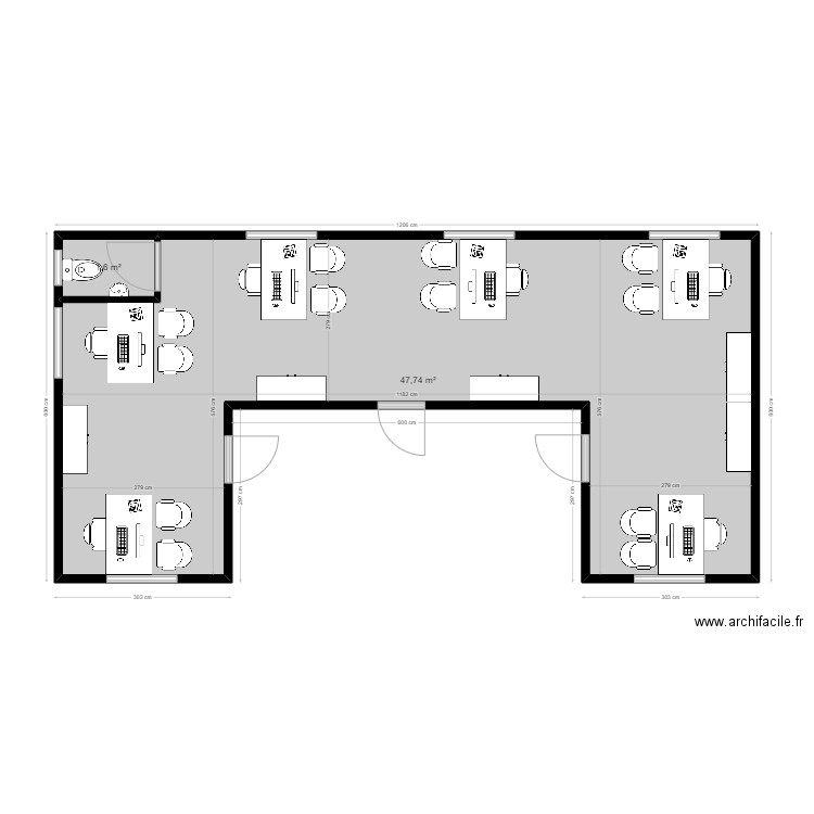 Plan bureaux 2 971. Plan de 2 pièces et 49 m2