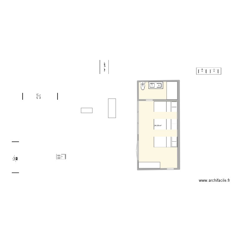 bungalow. Plan de 1 pièce et 24 m2