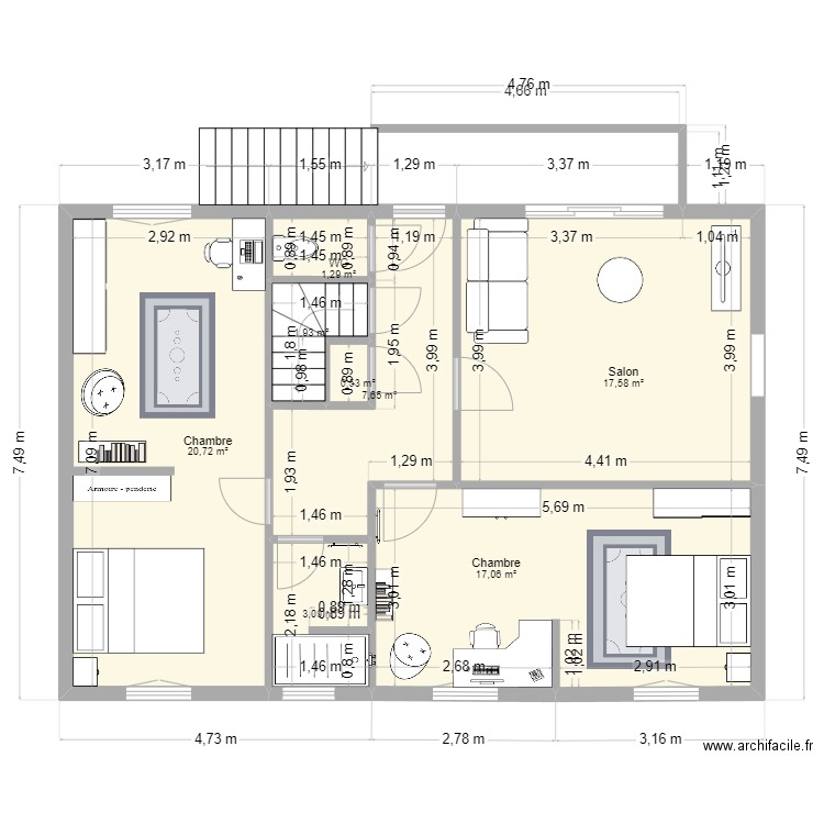 Verrerie Existant. Plan de 8 pièces et 70 m2