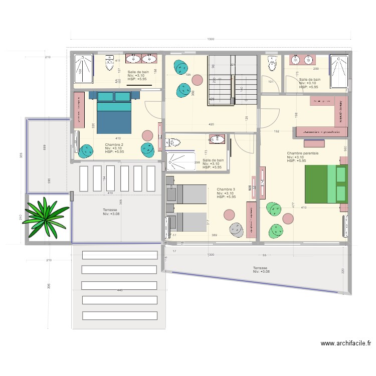 villa 4 étage. Plan de 3 pièces et 78 m2