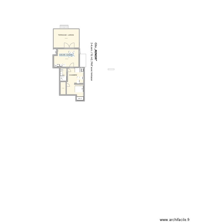 Gite RENOIR new. Plan de 5 pièces et 72 m2