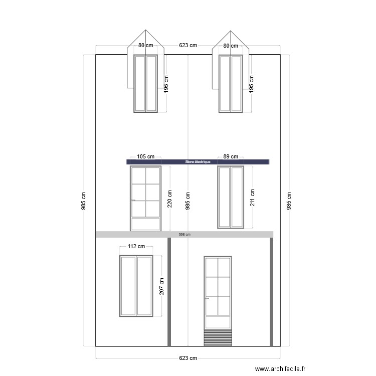 façade sud. Plan de 0 pièce et 0 m2