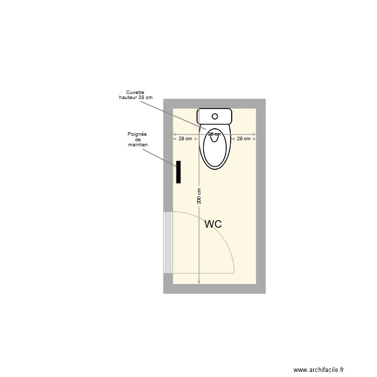 RUMEAU WC . Plan de 1 pièce et 2 m2