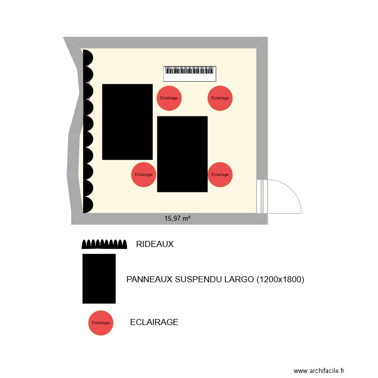 SALLE BACH - CONSERVATOIRE - FLEURY LES AUBRAIS. Plan de 1 pièce et 16 m2