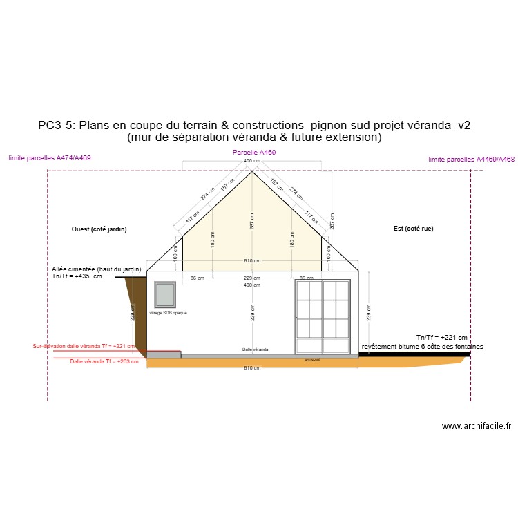 PC3_plans en coupe_limite de propriété avec chemin communal. Plan de 0 pièce et 0 m2