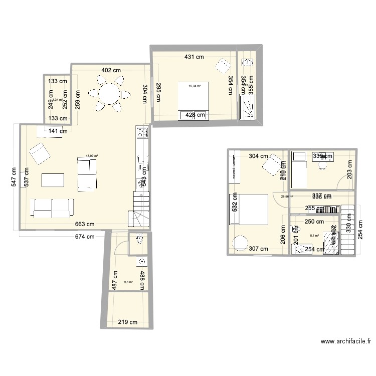 Saint Briac petite extension veranda V2. Plan de 7 pièces et 114 m2