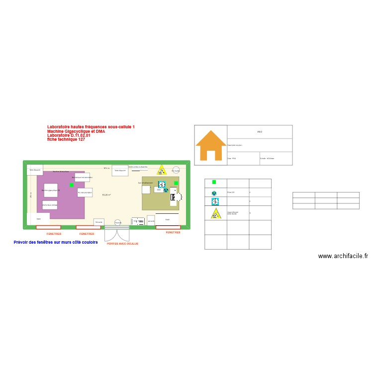 Fiche 127_ Labo hautes fréquences sous cellule 1 V4. Plan de 1 pièce et 53 m2