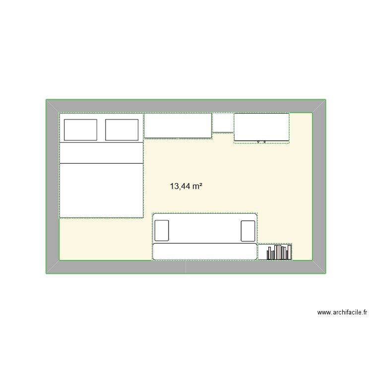 chambre. Plan de 1 pièce et 13 m2