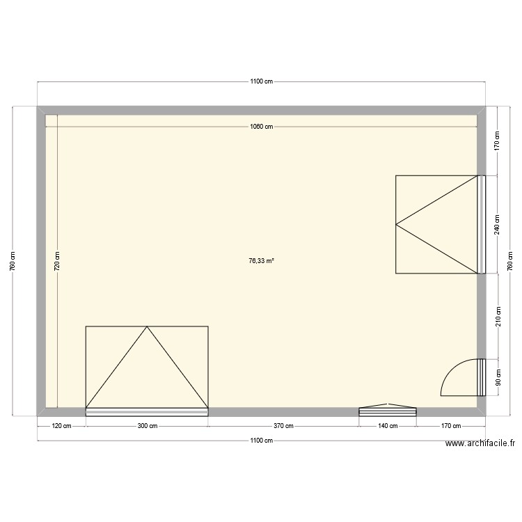 garage dessus 11*7.6. Plan de 1 pièce et 76 m2