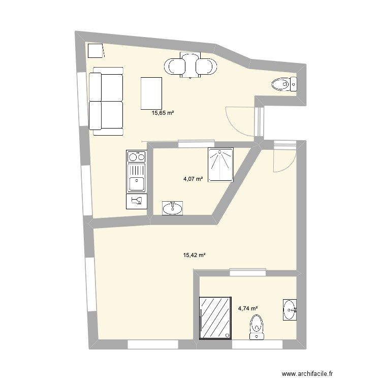 Plan aux Côtes Saint Etienne Place Anatole France. Plan de 4 pièces et 40 m2