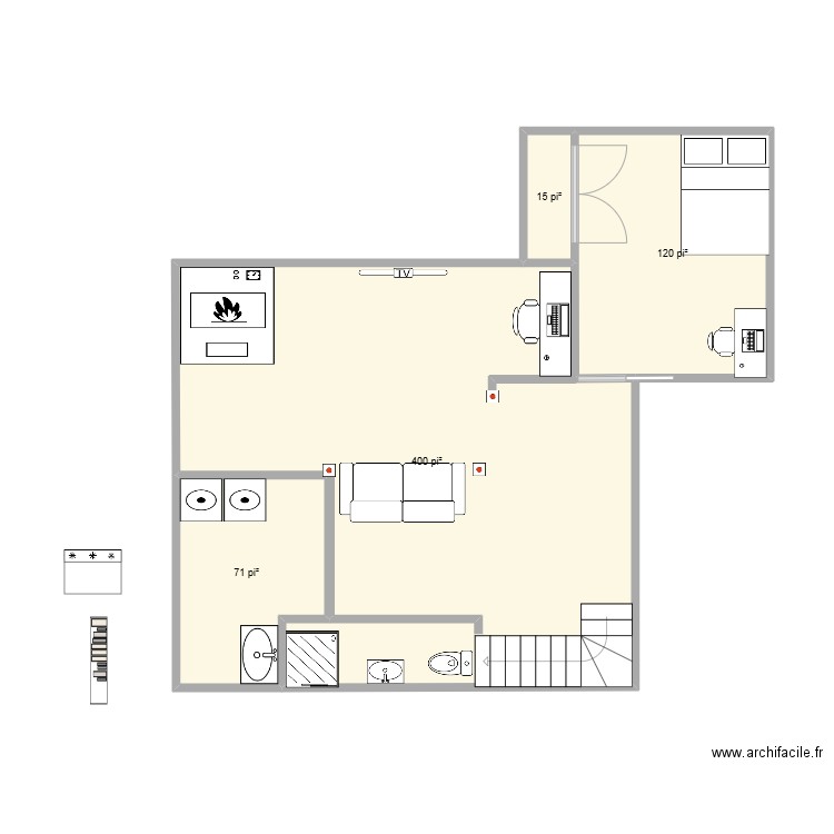 Sous-Sol 2. Plan de 4 pièces et 56 m2