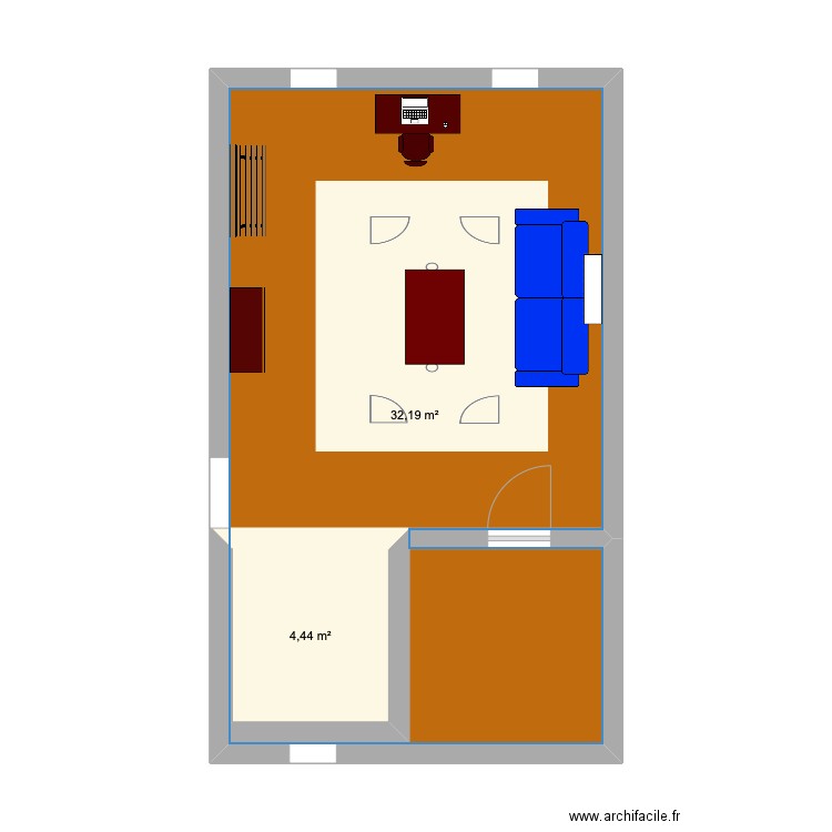 salon Ménilmontant. Plan de 2 pièces et 43 m2