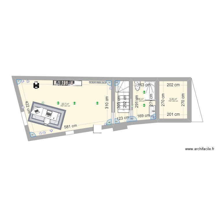 bureau 2. Plan de 3 pièces et 36 m2