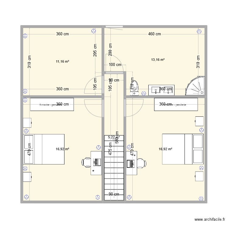 maison etage. Plan de 5 pièces et 63 m2