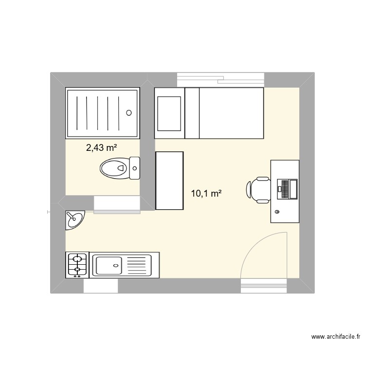 fikobff. Plan de 2 pièces et 13 m2