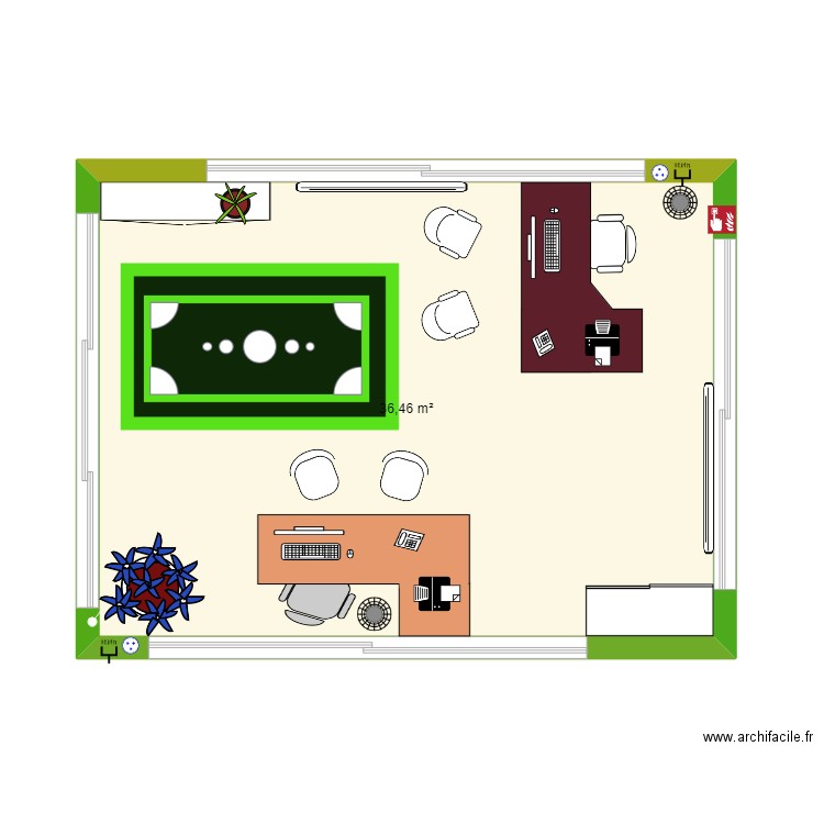 plan. Plan de 1 pièce et 36 m2