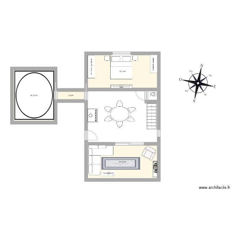 Observatoir. Plan de 4 pièces et 47 m2