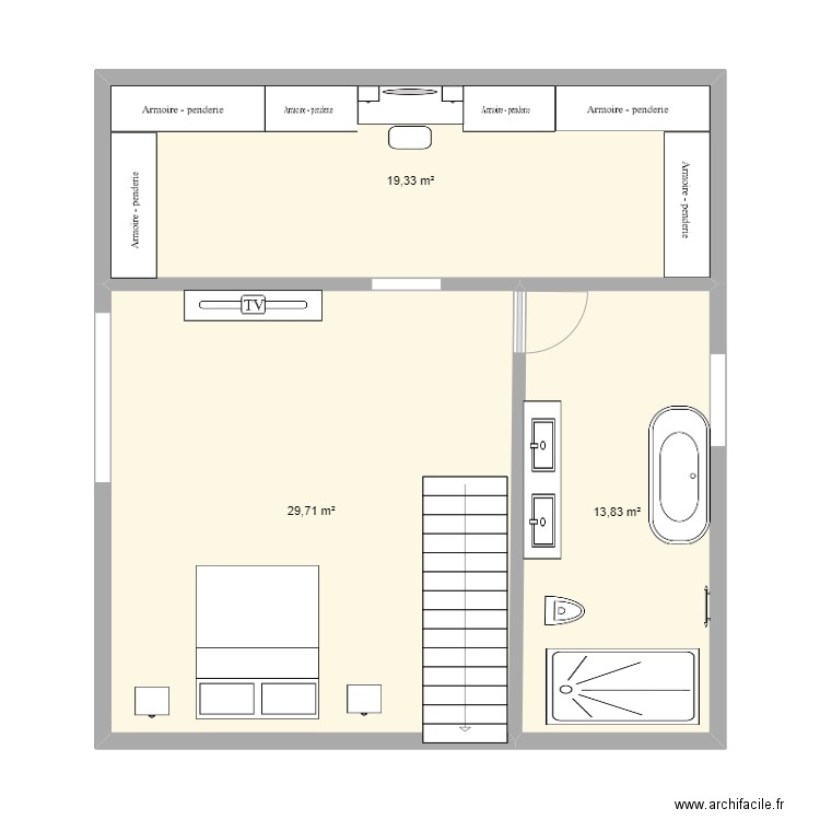 plan etage. Plan de 3 pièces et 63 m2