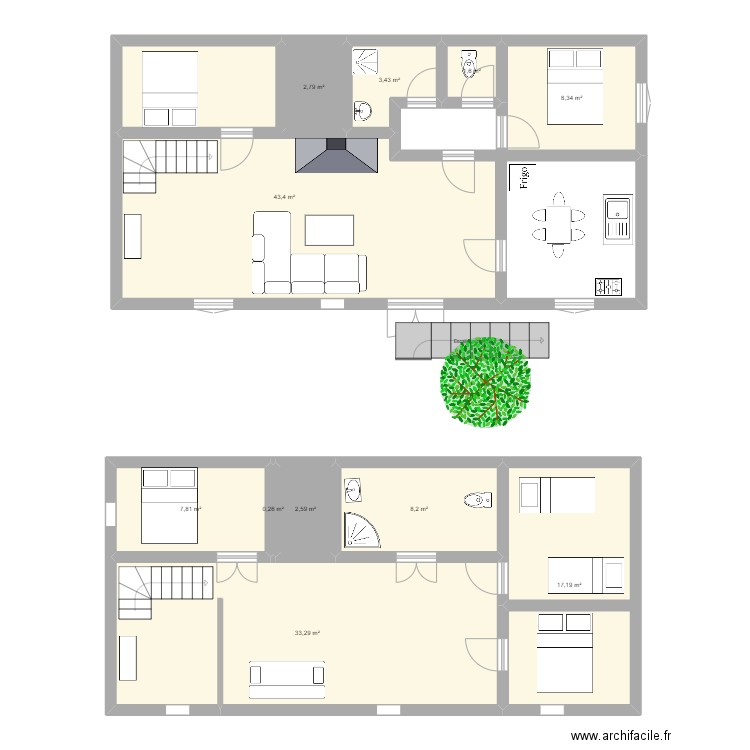 Bill. Plan de 11 pièces et 129 m2