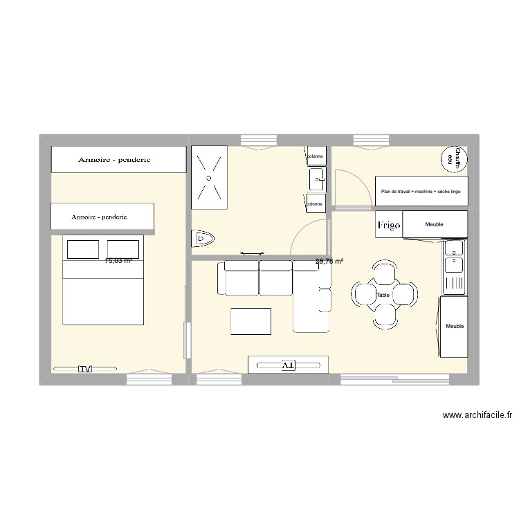 Appartement. Plan de 2 pièces et 45 m2