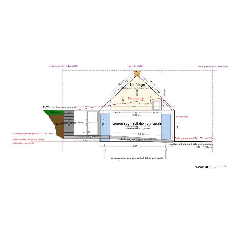 PC3_plans en coupe_pignon sud habitation principale_après projet. Plan de 0 pièce et 0 m2