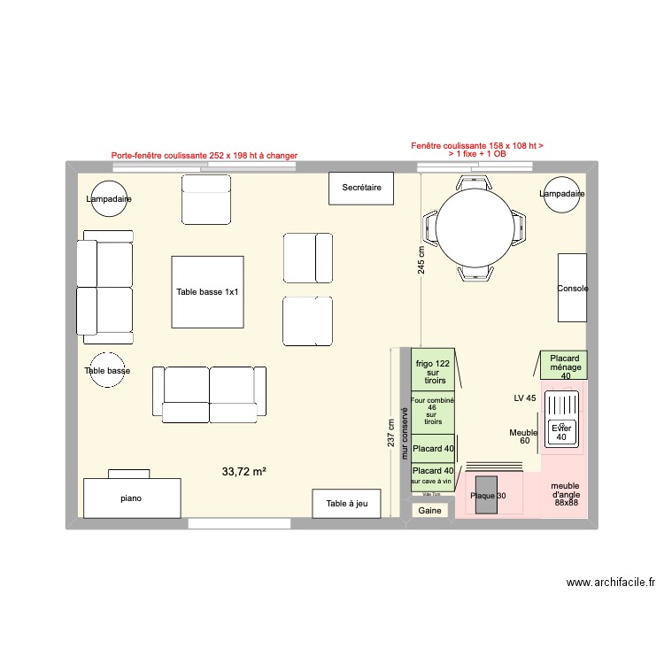 solution 1bis. Plan de 2 pièces et 34 m2