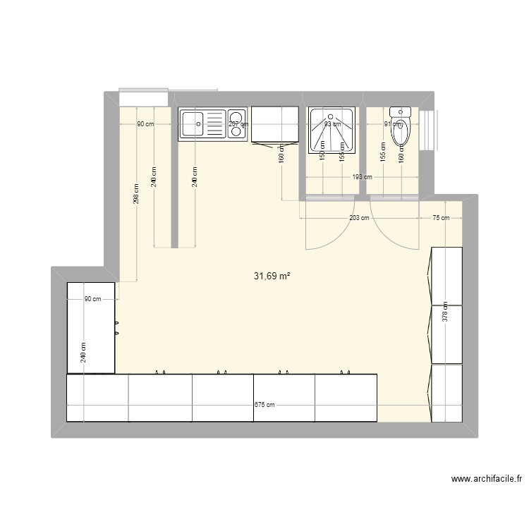 MARDYCK_S2. Plan de 1 pièce et 32 m2