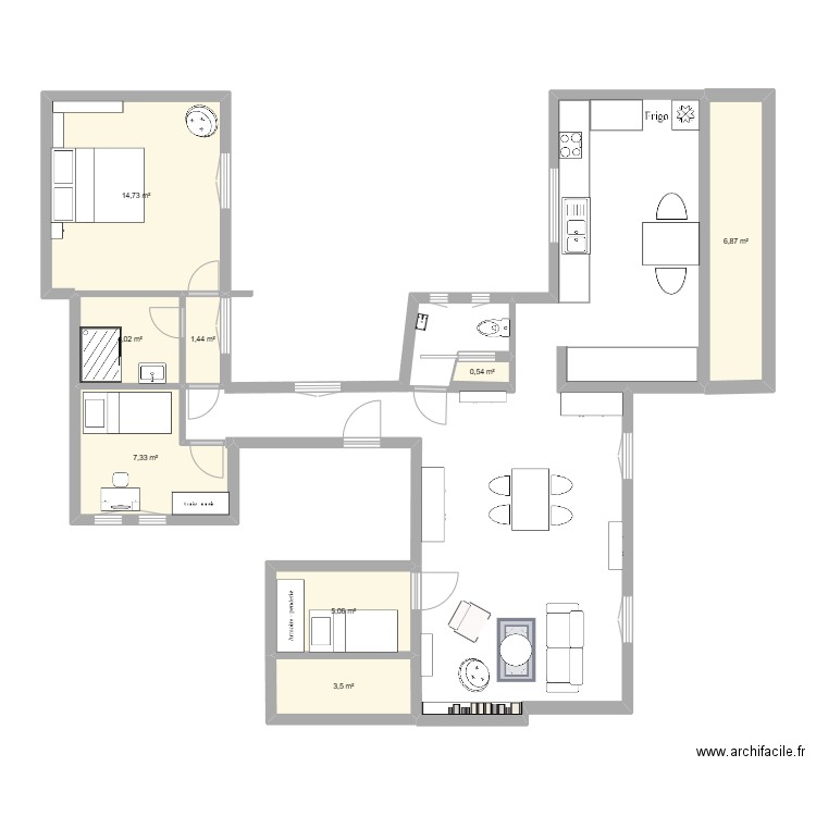 Paris version 2 ch wc new. Plan de 8 pièces et 44 m2