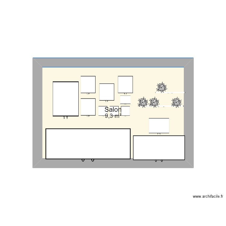 mur caxdre canapé. Plan de 1 pièce et 9 m2