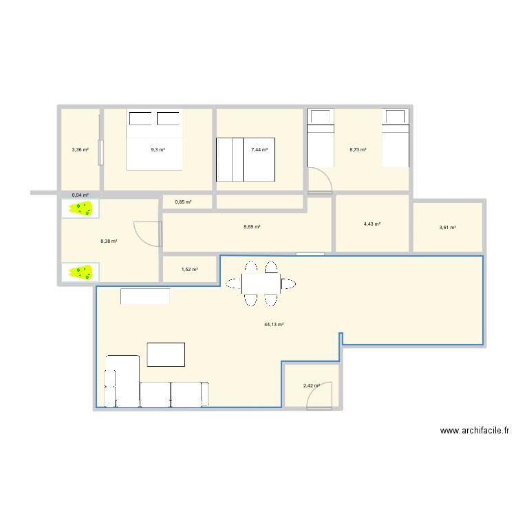 Maale . Plan de 13 pièces et 103 m2