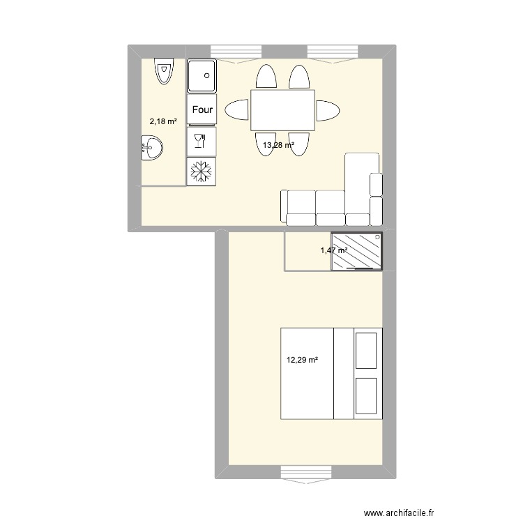 Appart1. Plan de 4 pièces et 29 m2